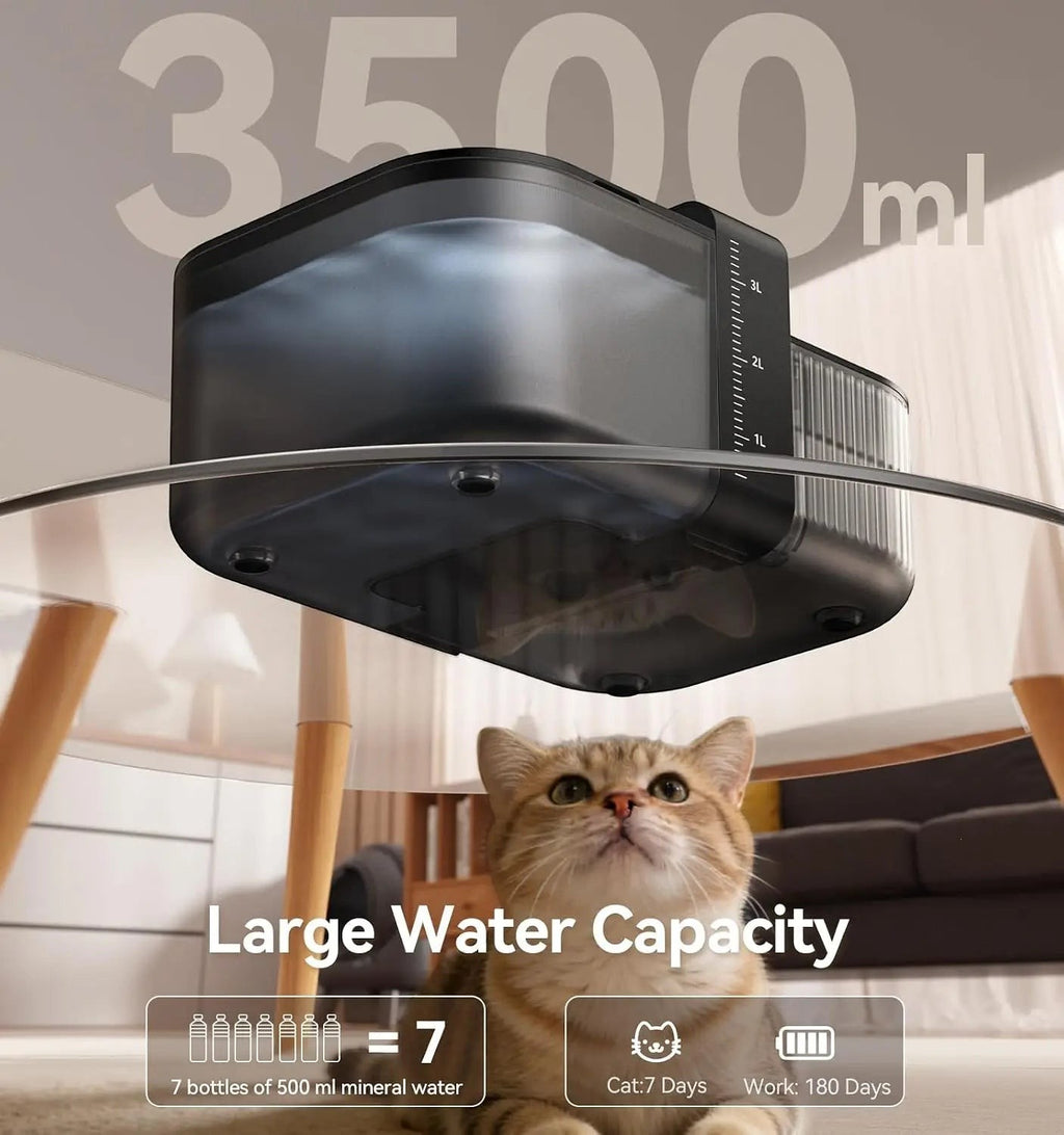 Wireless Cat Water Fountain, 3.5L Stainless Steel, No Filters, 3000mAh Battery, Quiet Pump for Cats & Small Pets, Black