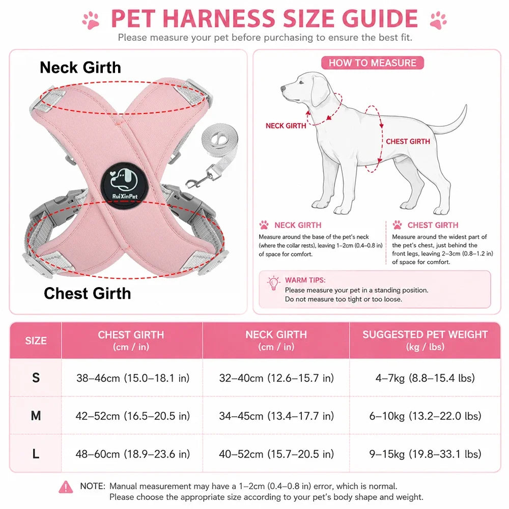 Dog Harness Leash Set Reflective Adjustable Pet Vest Harness with Metal D Ring Breathable Puppy Cat Walking Chest Strap Supplies