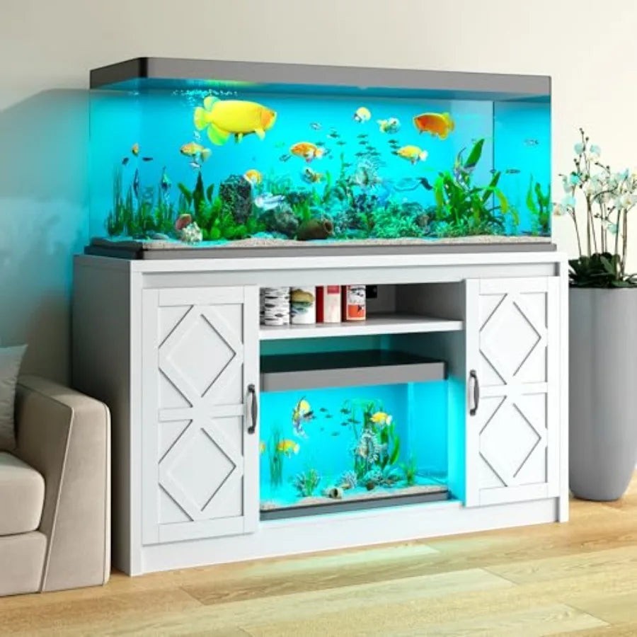 55-75 Gallon Fish Tank Stand with Diamond Doors Power Outlet, Heavy Duty Aquarium Stand with Cabinet Storage for Fish Tank, Tur