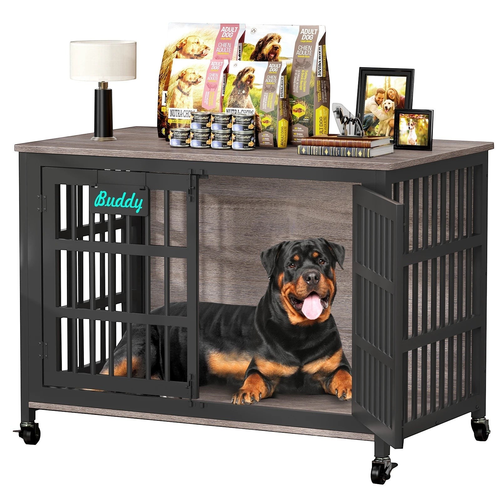 Mincy Pets Dog Crate Furniture with Casters product photo.