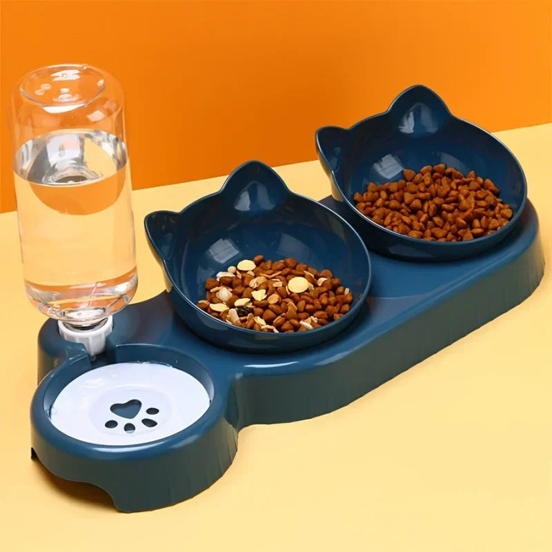 3-in-1 Ear Shaped Pet Feeding Bowl - Gravity Water Feeder Tilted Cat Bowl for Neck Care 1 Piece