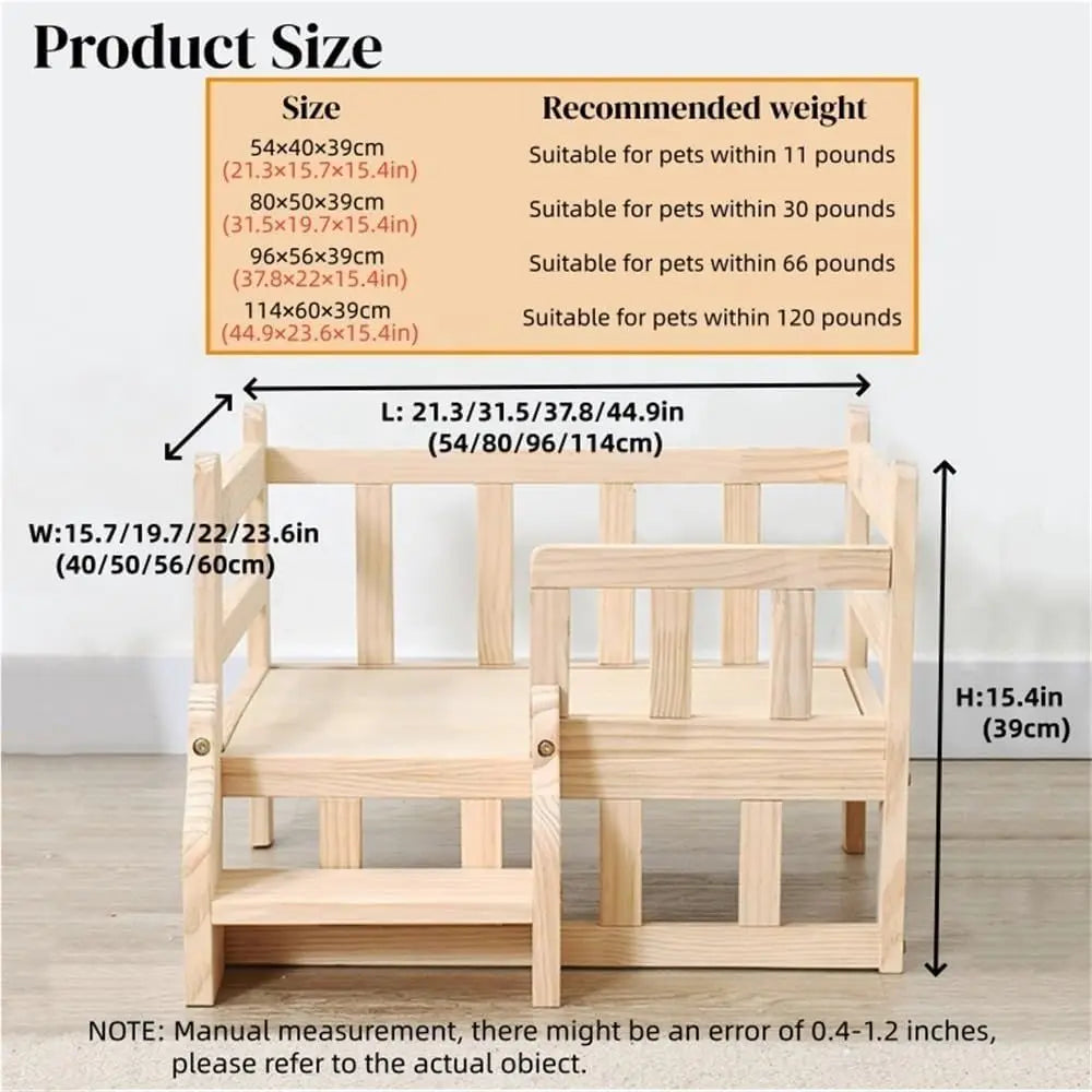 Raised Wooden Dog Bed with Steps and Railing, Easy Clean, 31.5x19.7x15.4