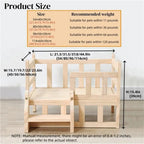 Raised Wooden Dog Bed with Steps and Railing, Easy Clean, 31.5x19.7x15.4