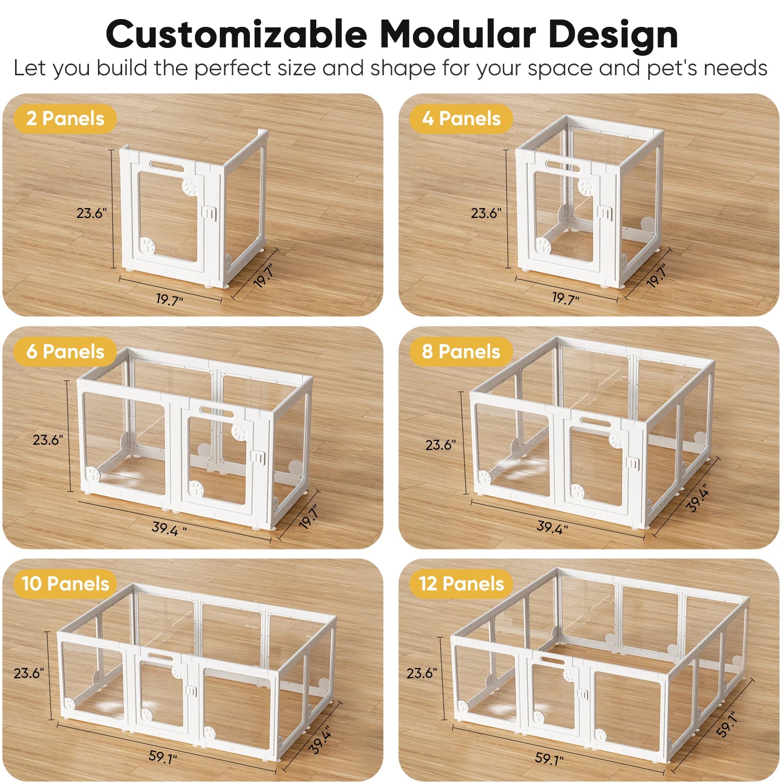 Clear Acrylic Dog Play Pen Indoors 24", 8 Panels Transparent Puppy Playpen with Door for Small Dogs Puppies, Modular Plastic Pet Playpen Cage Fence Crate for Cat Kitten Rabbit