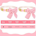 2pcs Dog Collar and Leash Set with Bowtie Cute Small Dog Collar Harness Leash Set Adjustable Breathable Soft Padded for Small M