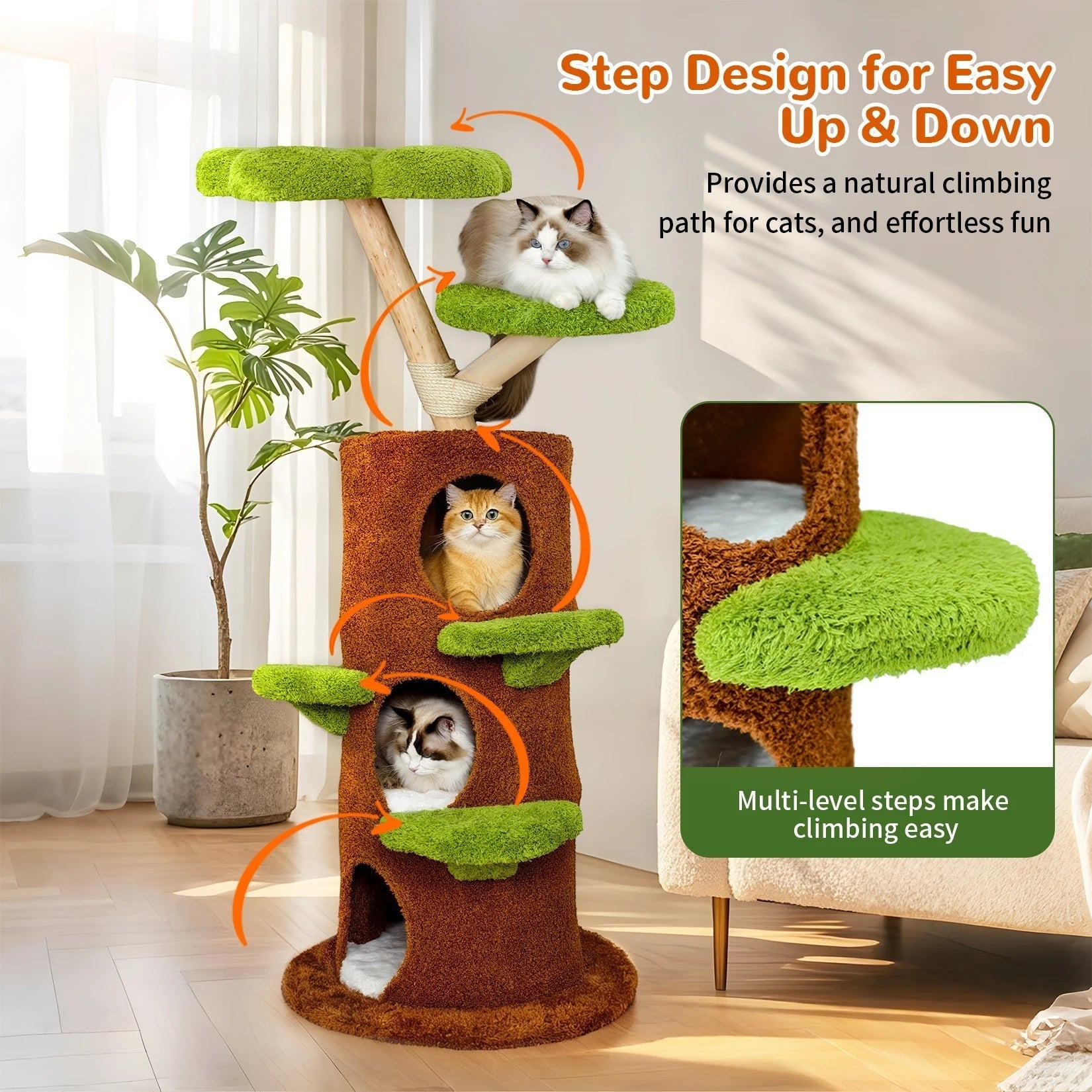 148 cm Tall Cat Tree for Indoor Cats, Large Cat Tower with Plush Cat Condo, Cat Tree Tower with Soft Cushion, Scratching Board