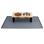Elevated Cat Bowls 15° Tilted Raised Cat Food Bowls with Wooden Stand Anti Vomiting 2 Stainless Steel Bowls and Mat Set for Cats Puppy