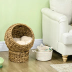 Rattan cat basket, cat cave, cat house, cat bed with cushion, pet bed, water hyacinth, brown, 42 x 33 x 52 cm