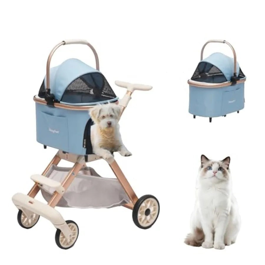 Pet Stroller for Small Dogs and Cats, Aluminum Two-in-one Split, One-Click Foldable Dog Stroller with Detachable Carr