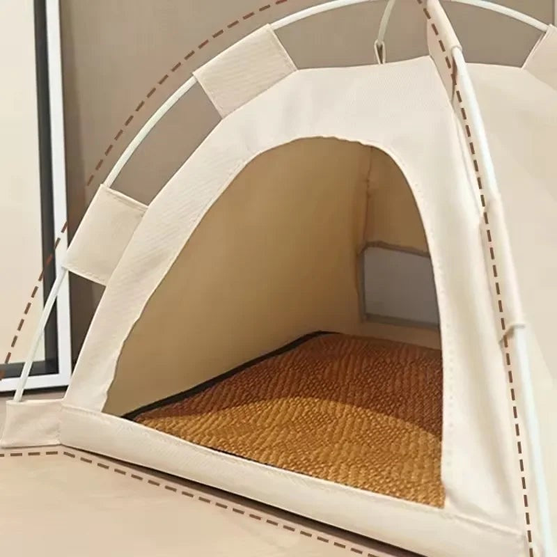 Portable Cat Tent Bed Breathable Oxford Pet House with Double-sided Mat Summer Cooling Cat Cave for Indoor Outdoor Cats Dogs