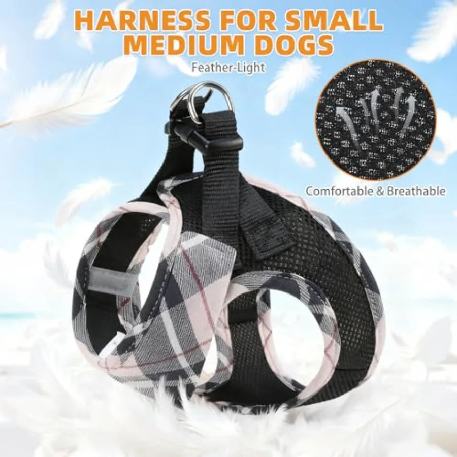 Small Dog Harness and Leash Set, Cute Puppy Harness, Step in No Pull Soft Mesh Pet Vest Harness Collar for Small Size Dogs Cats