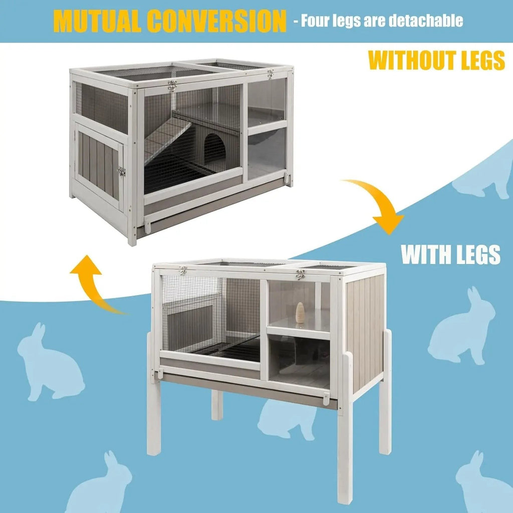 Wooden Guinea Pig Cage 2-Story with Stand, Leak-Proof Tray, Ramp & Hideout for Small Pets