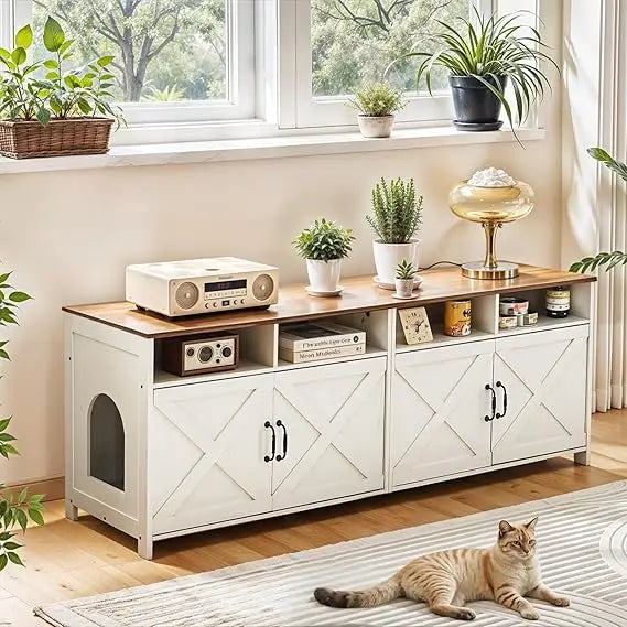 Amherst Double Litter Box Cabinet — Built-In Charging Station