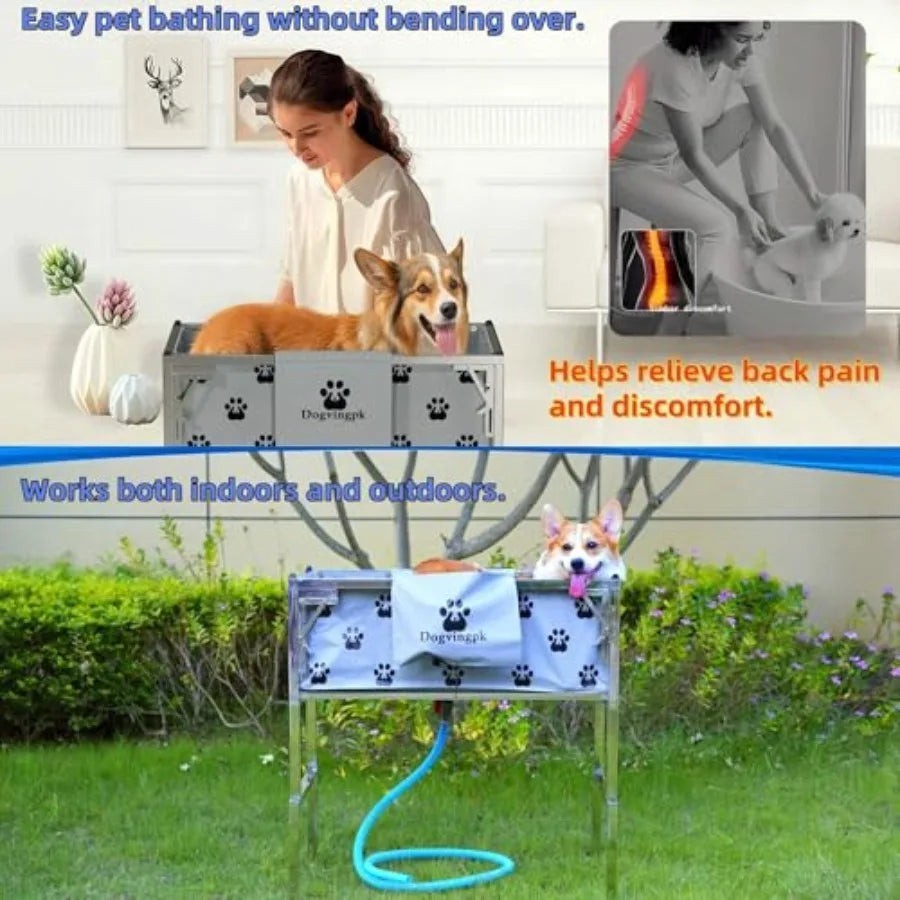 Foldable Elevated Dog Bathtub with Drain 300 lb Capacity Portable Pet Shower Wash Station for Bathing Grooming Small Medium and