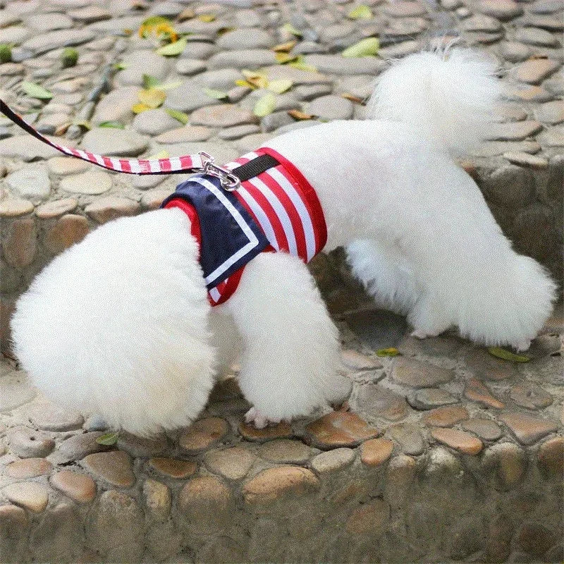 Soft and Breathable Nautical-style Dog Outfit & Leash Set, Suitable for Small and Medium Dogs, Puppy Collars, Harness and Leash for Dogs and Cats