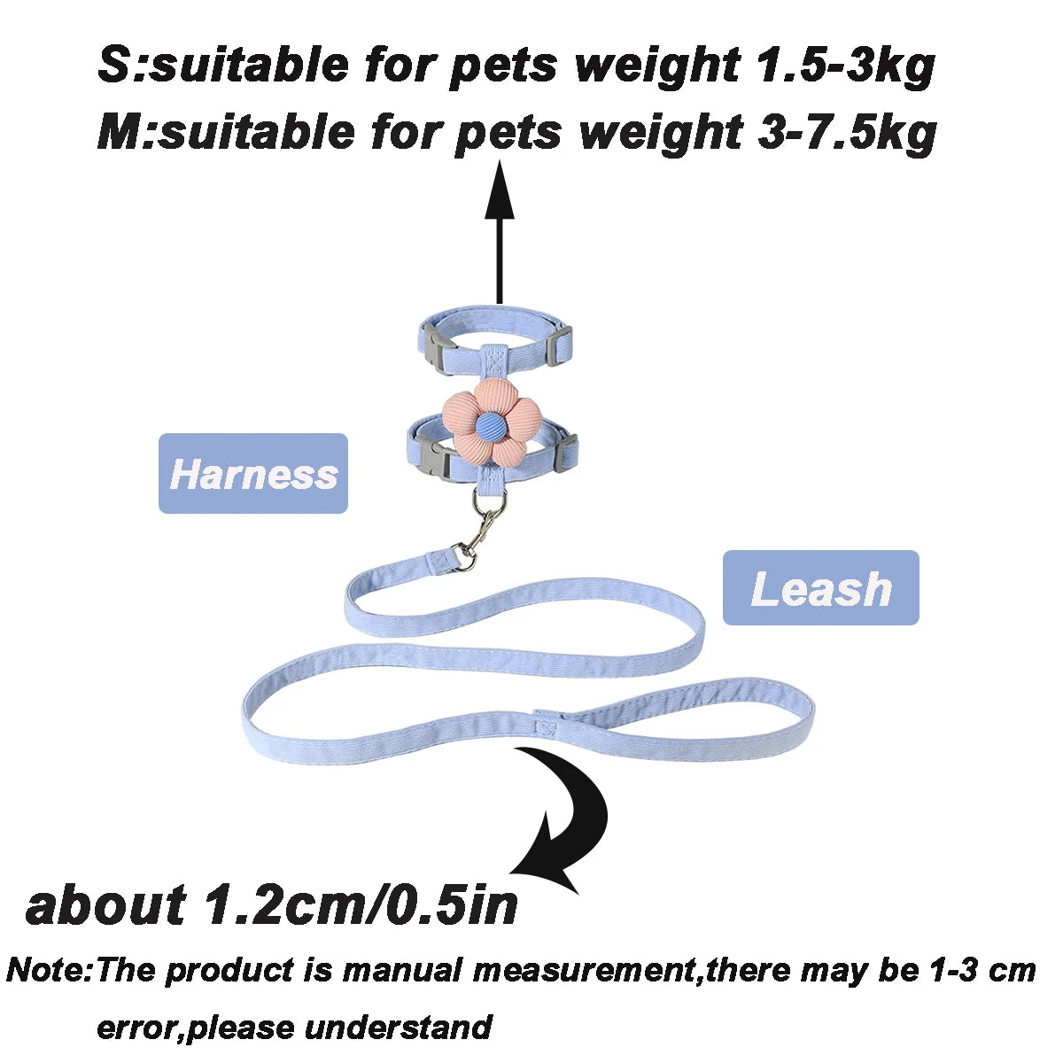 Cat Harness and Leash Sets Adjustable Dog Harness for Small Dog Leash Breashable Pet Harness Out Walking Dog Strap
