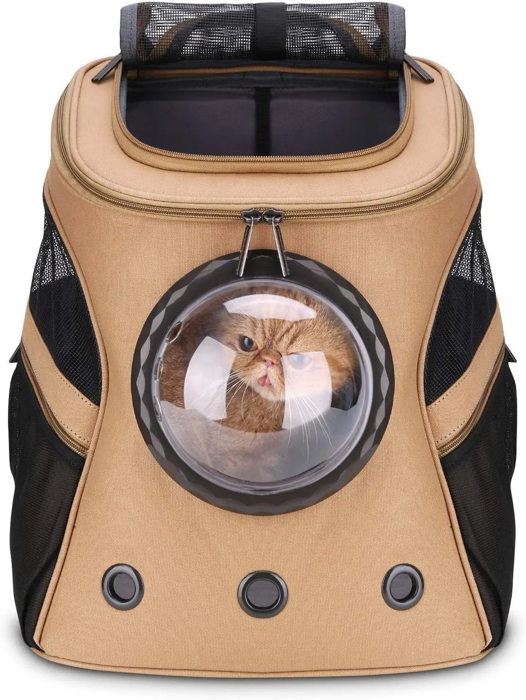 Large Pet Carrier Backpack for Fat Cats & Puppies, Airline-Approved, Bubble Window, Khaki