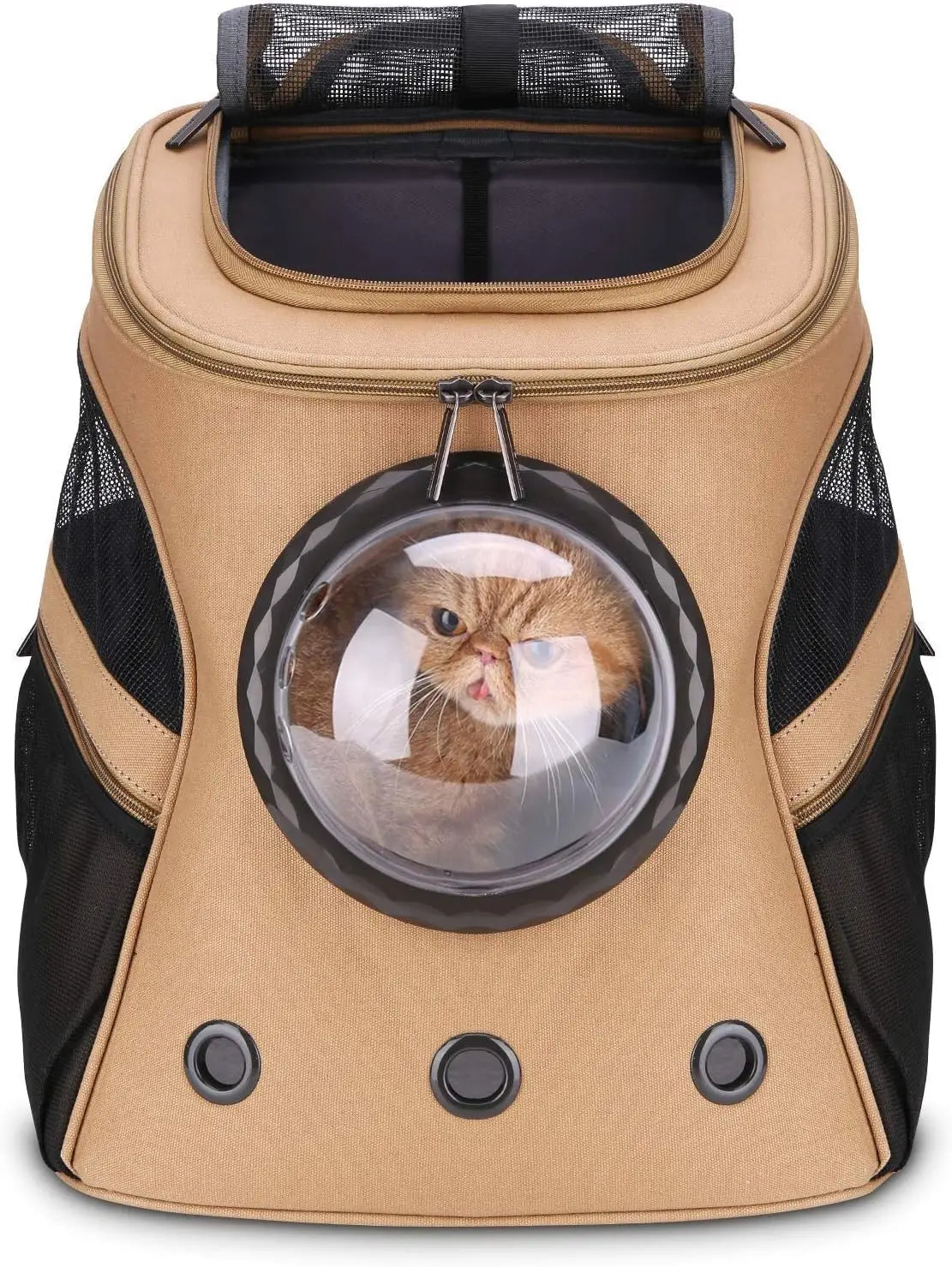 Large Pet Carrier Backpack for Fat Cats & Puppies, Airline-Approved, Bubble Window, Khaki