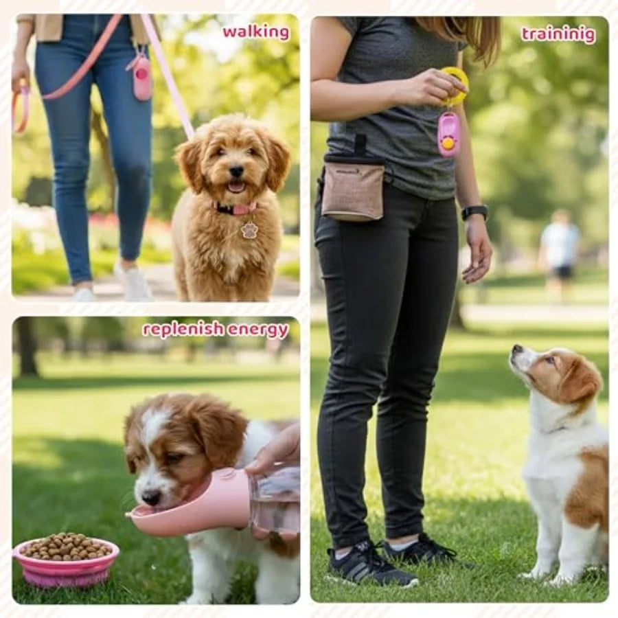 Puppy Supplies Starter Kit - Puppy Essentials Includes Dog Squeaky Toys Collar Leash Treat Bag Poop Waste Bag Blanket Bowls Wat