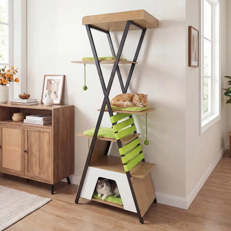 73 Inch Multi-level Cat Tree for Indoor Cats with Elevated Perch and Large Condo-Green