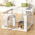 Clear Acrylic Dog Play Pen Indoors 24", 8 Panels Transparent Puppy Playpen with Door for Small Dogs Puppies, Modular Plastic Pet Playpen Cage Fence Crate for Cat Kitten Rabbit