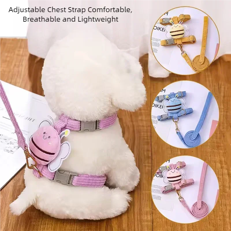 Cute Bee Cat Harness Leash Set I Shape Escape Proof Adjustable Chest Strap Lightweight Breathable Outdoor Walking Rope For Cat