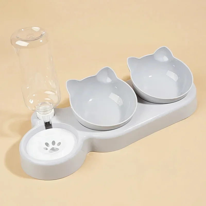 3-in-1 Ear Shaped Pet Feeding Bowl - Gravity Water Feeder Tilted Cat Bowl for Neck Care 1 Piece