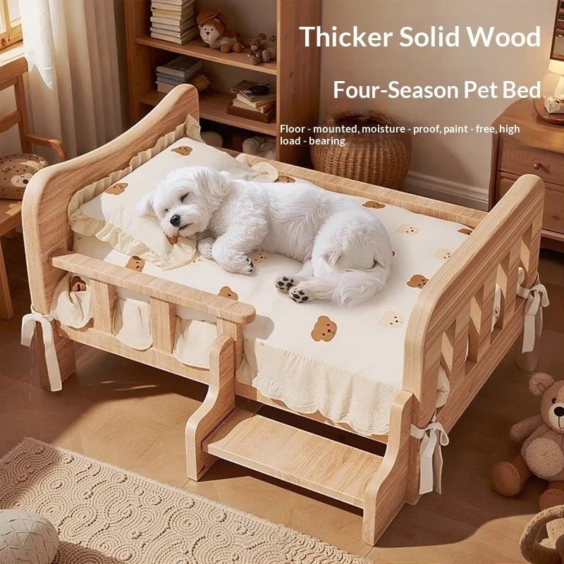 Solid Wood Elevated Dog Bed All Season Pet House for Small Medium Large Dogs Cats Raised Puppy Sleeping Pet Supplies Dog Bed
