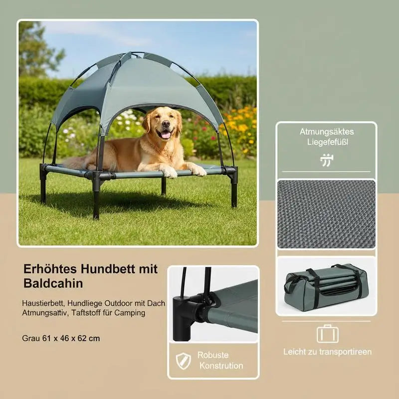 Raised Dog Bed Waterproof Elevated Pet Cot with Breathable Mesh UV Protection Canopy Grey, for Small Dogs, 61 x 46 x 62cm