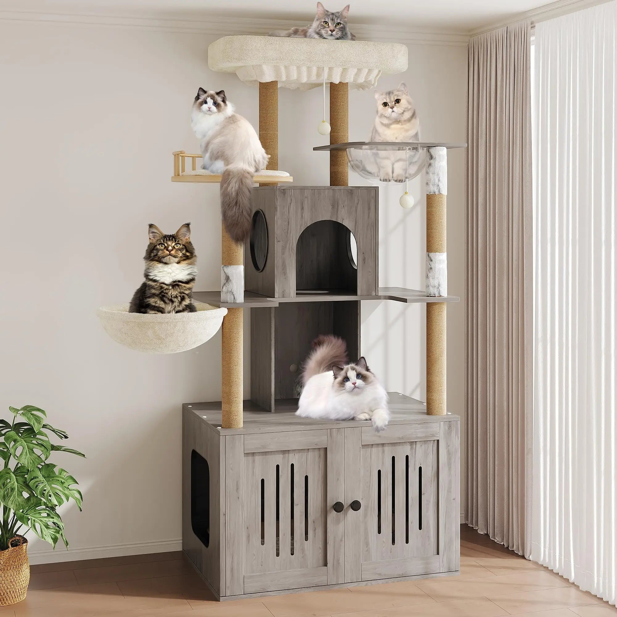 Mincy Pets Cat Tree with Hidden Litter Box Enclosure & Hammock product photo.