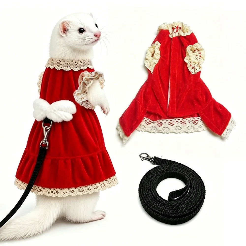 Cute Adjustable Ferret Vest Harness Soft Berber Fleece Ferret Traction Rope Comfortable Escape-Proof Ferret Dress Pet Walking