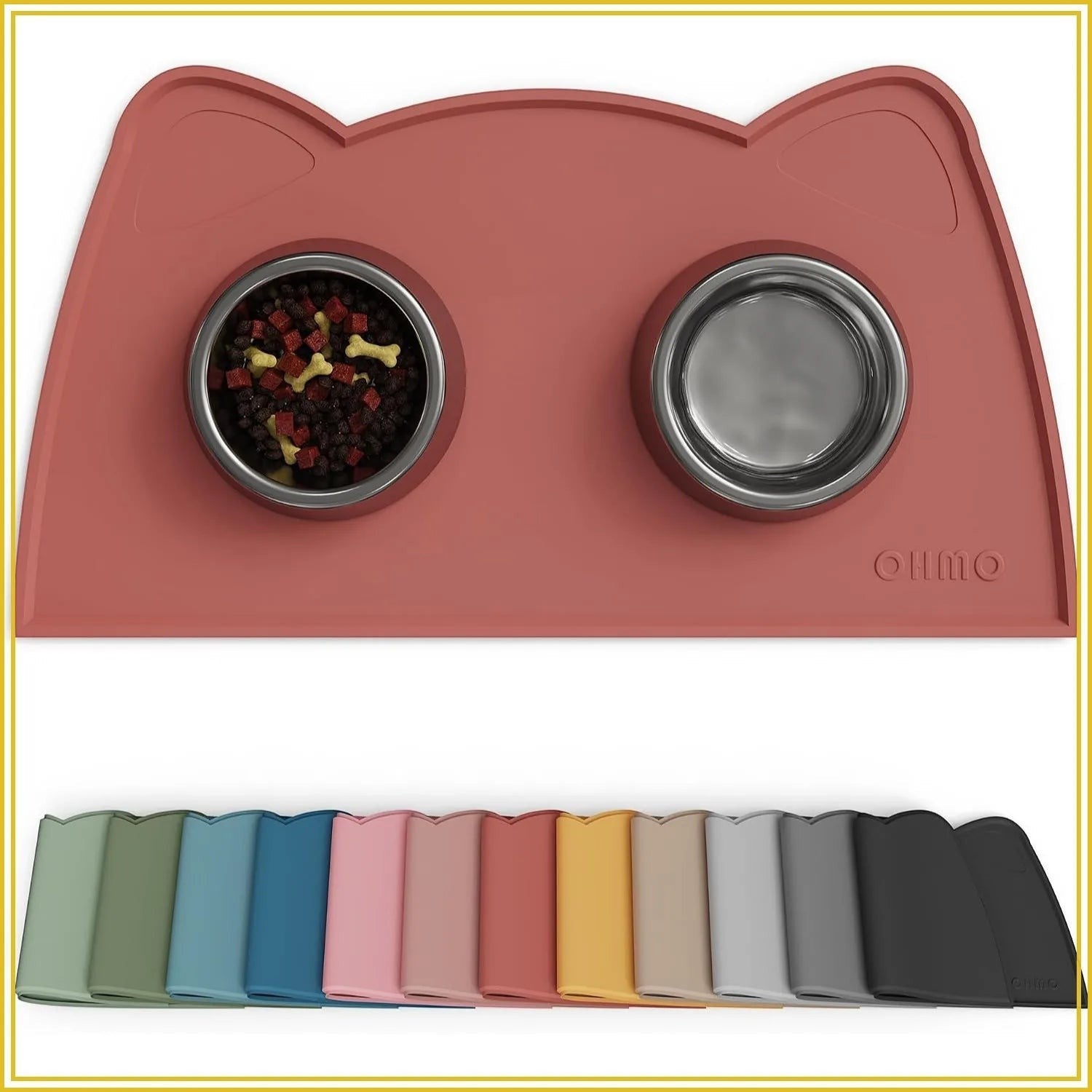 Non-Skid Silicone Pet Feeding Mat, Waterproof Dog Bowl Tray, Easy Clean, 18x10 inch