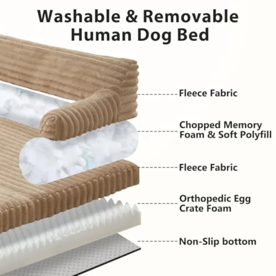 Foldable Human Dog Bed Orthopedic Egg-Crate Memory Foam Human Sized Dog Bed for Adult with Washable Removable Cover and Nonskid
