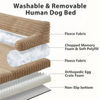 Foldable Human Dog Bed Orthopedic Egg-Crate Memory Foam Human Sized Dog Bed for Adult with Washable Removable Cover and Nonskid