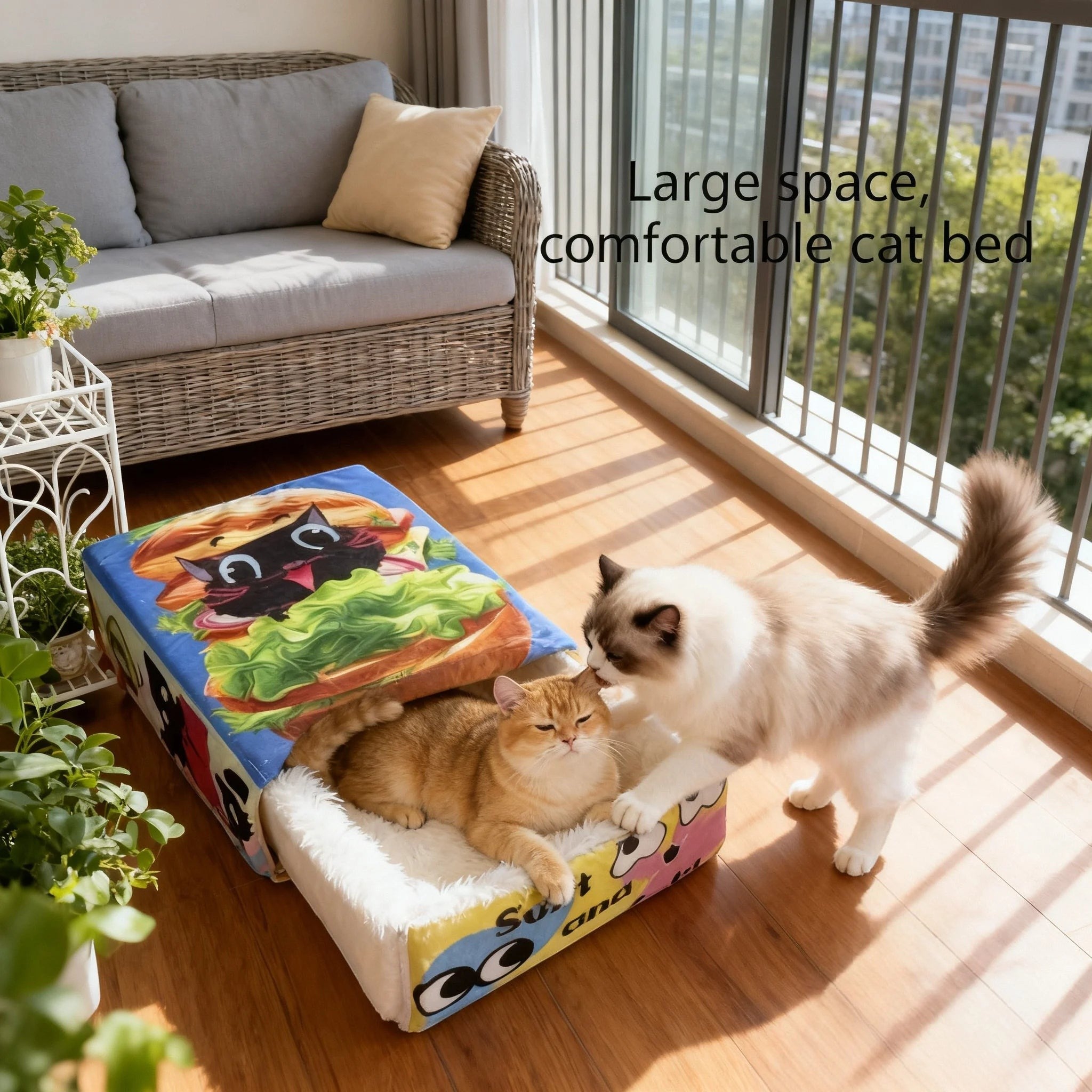 Mincy Pets Hamburger Cat Bed: Plush Cozy Nest with Removable Cover product photo.