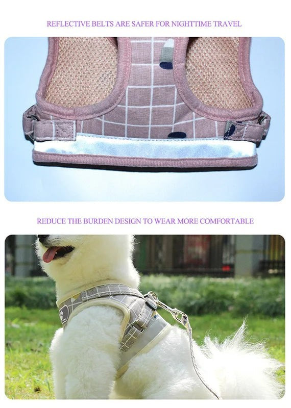 Nylon Puppy Harness Vest with Leash Breathable Reflective Pet Dogs Cats Harness for Chihuahua French Bulldog Collar Dog Supplies