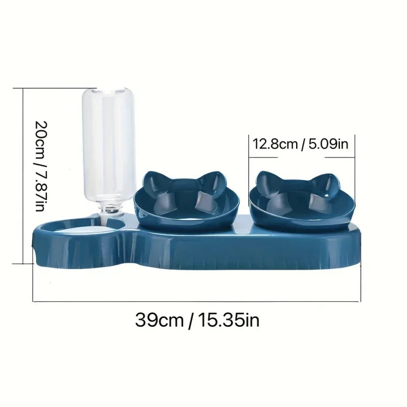 3-in-1 Ear Shaped Pet Feeding Bowl - Gravity Water Feeder Tilted Cat Bowl for Neck Care 1 Piece