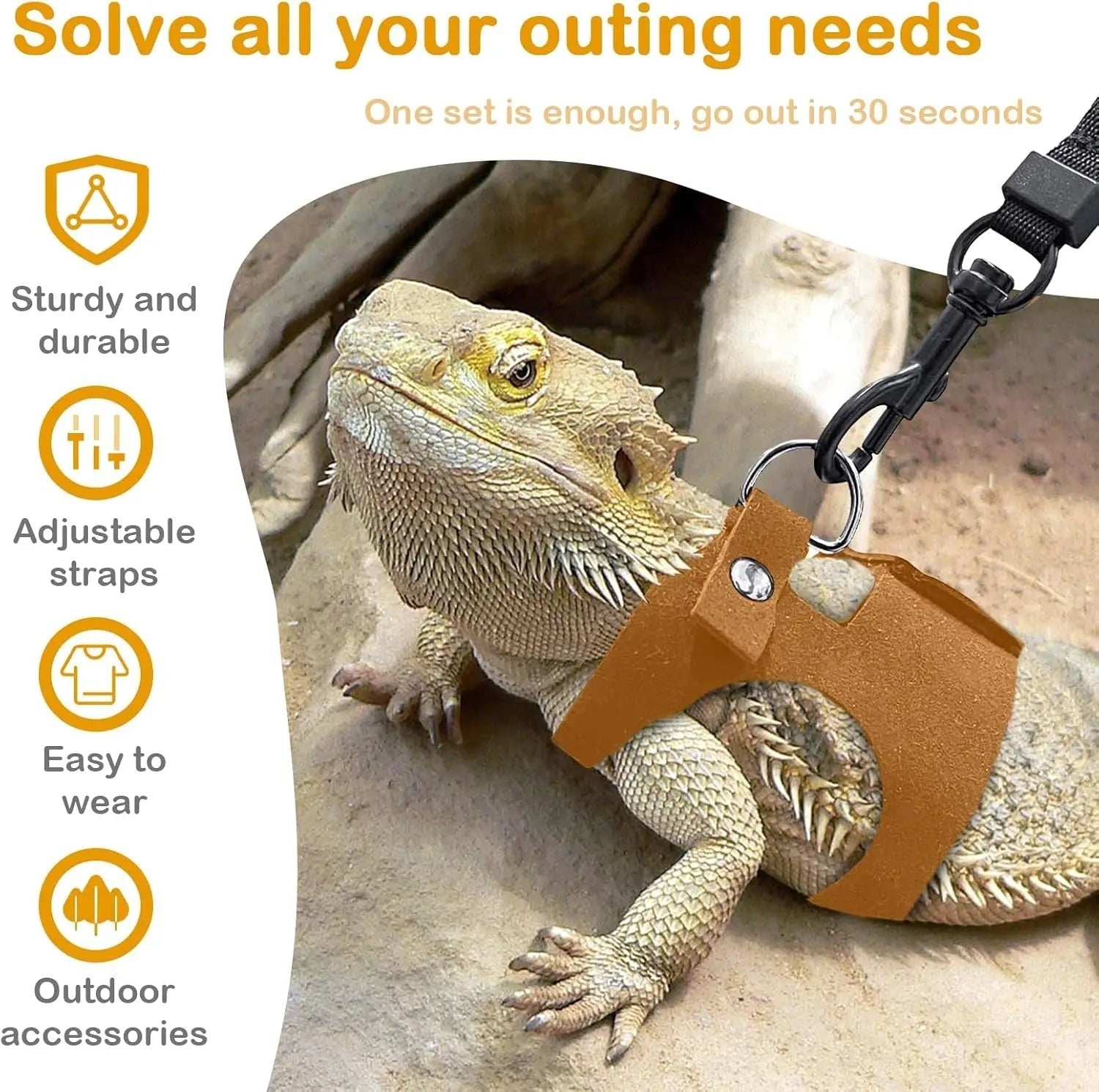 Mincy Pets Adjustable Reptile Harness & Leash Set product photo.