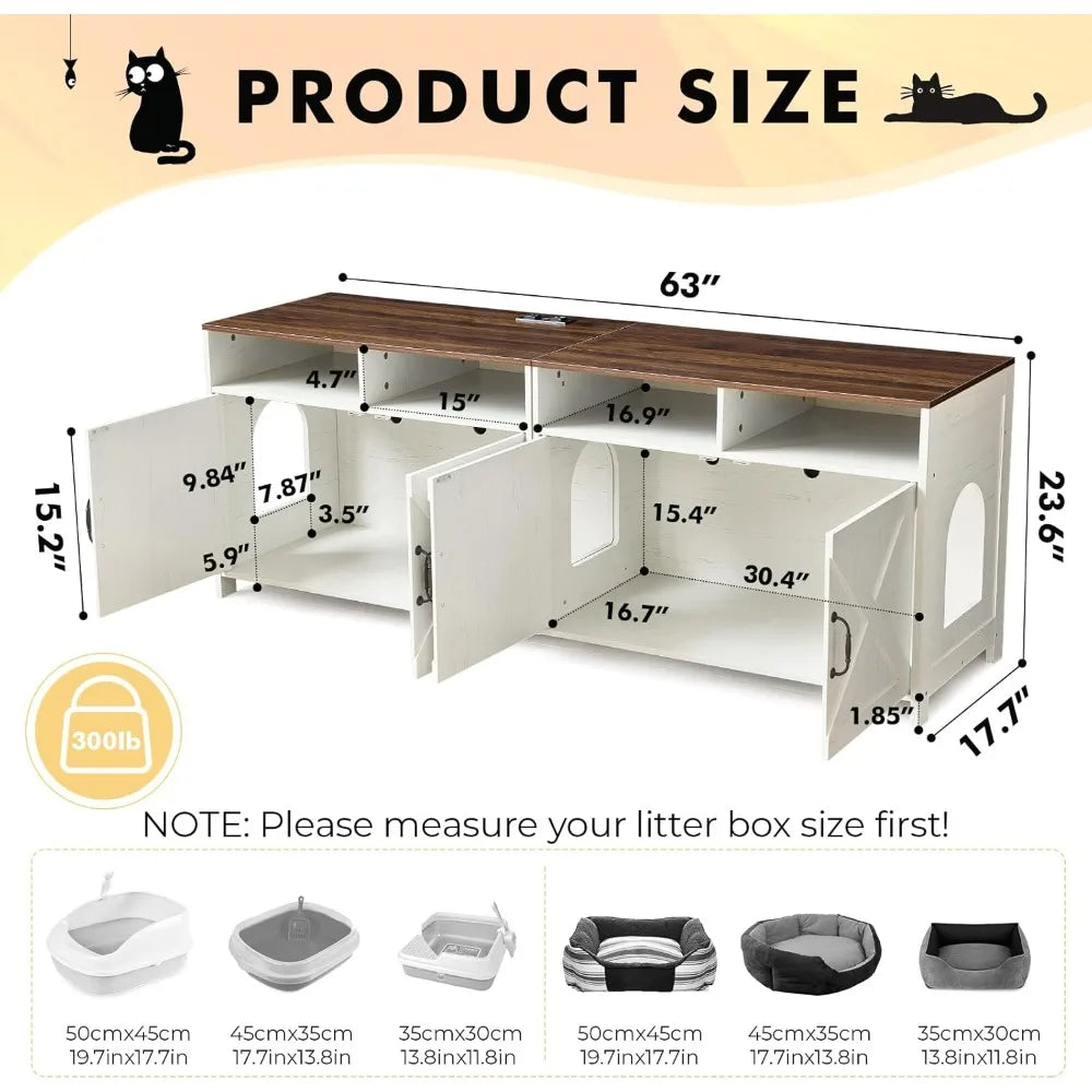 Amherst Double Litter Box Cabinet — Built-In Charging Station