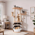 40 in Solid Pine Wood Cat Tree Multi-Level Cat Tower with Cat House Observation Perches Plush Bed and Sisal Scratching Posts In