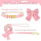2pcs Dog Collar and Leash Set with Bowtie Cute Small Dog Collar Harness Leash Set Adjustable Breathable Soft Padded for Small M