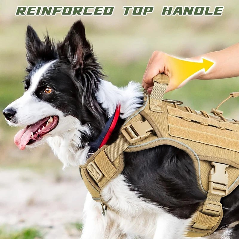 Tactical Dog Harness Heavy Duty Military No Pull Dog Harness Leash Set Adjustable Breathable Training Vest Comfort Top Handle Escape Proof for Large Dogs Malinois German Shepherd Outdoor Walking Hunting Camping Pet Accessory