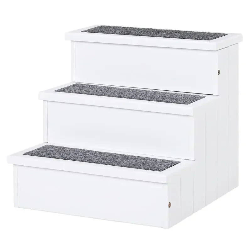 3 Step Wooden Dog Steps Pet Stairs for Dogs, Cat Ladder for Bed Couch with Storage White