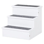 3 Step Wooden Dog Steps Pet Stairs for Dogs, Cat Ladder for Bed Couch with Storage White