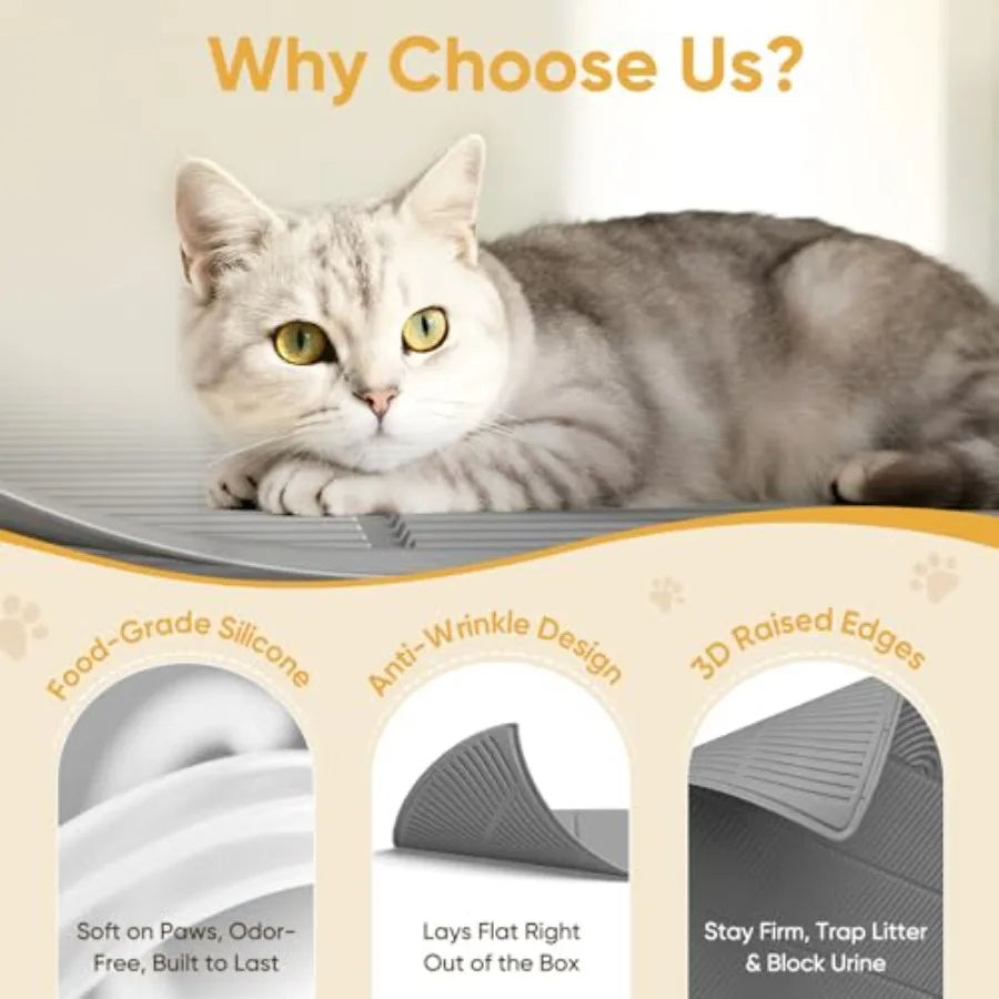 XXL Extra Large Cat Litter Mat, Silicone Litter Box Mat for Floor, Waterproof and Non-Slip, Easy to Clean, Cat Litter Trapping