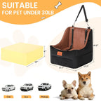 Elevated Dog Car Seat for Small to Medium Dogs, Up to 35 lbs, with Safety Belts & Washable Cover