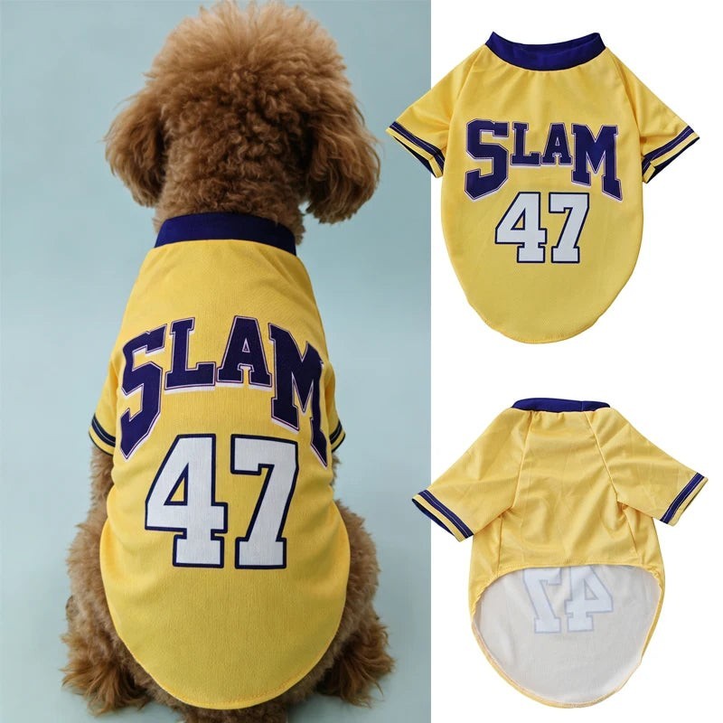 SLAM 47 Mesh Breathable Dog Clothes Teddy Sport Large Dog Jersey Basketball Clothing Puppy T-Shirts Summer Pet Cat Shirts