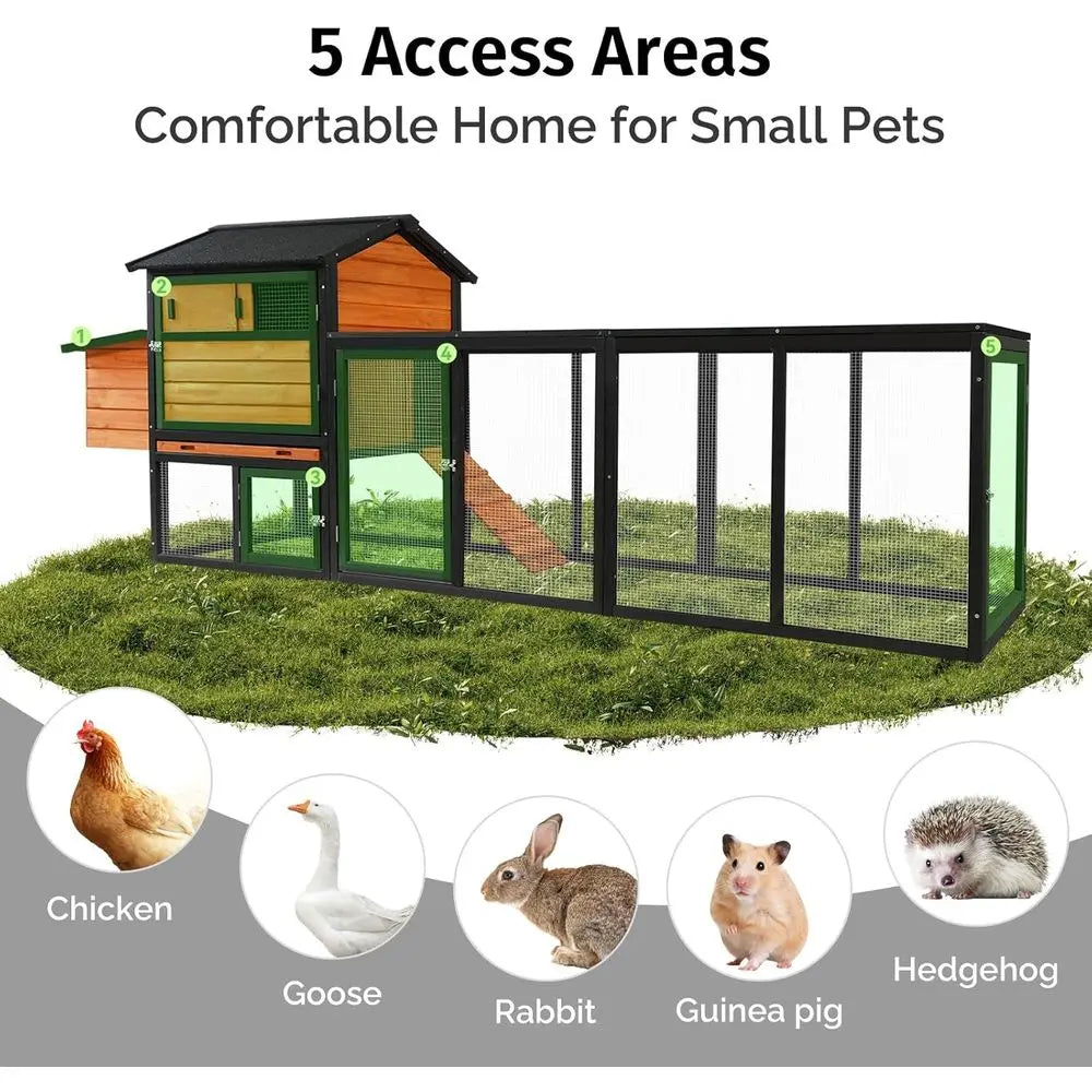 Large Wooden Chicken Coop with Nesting Boxes & Run Cage for 3-6 Chickens, Outdoor Hen House Poultry Hutch Rabbit Cage with No-Sl