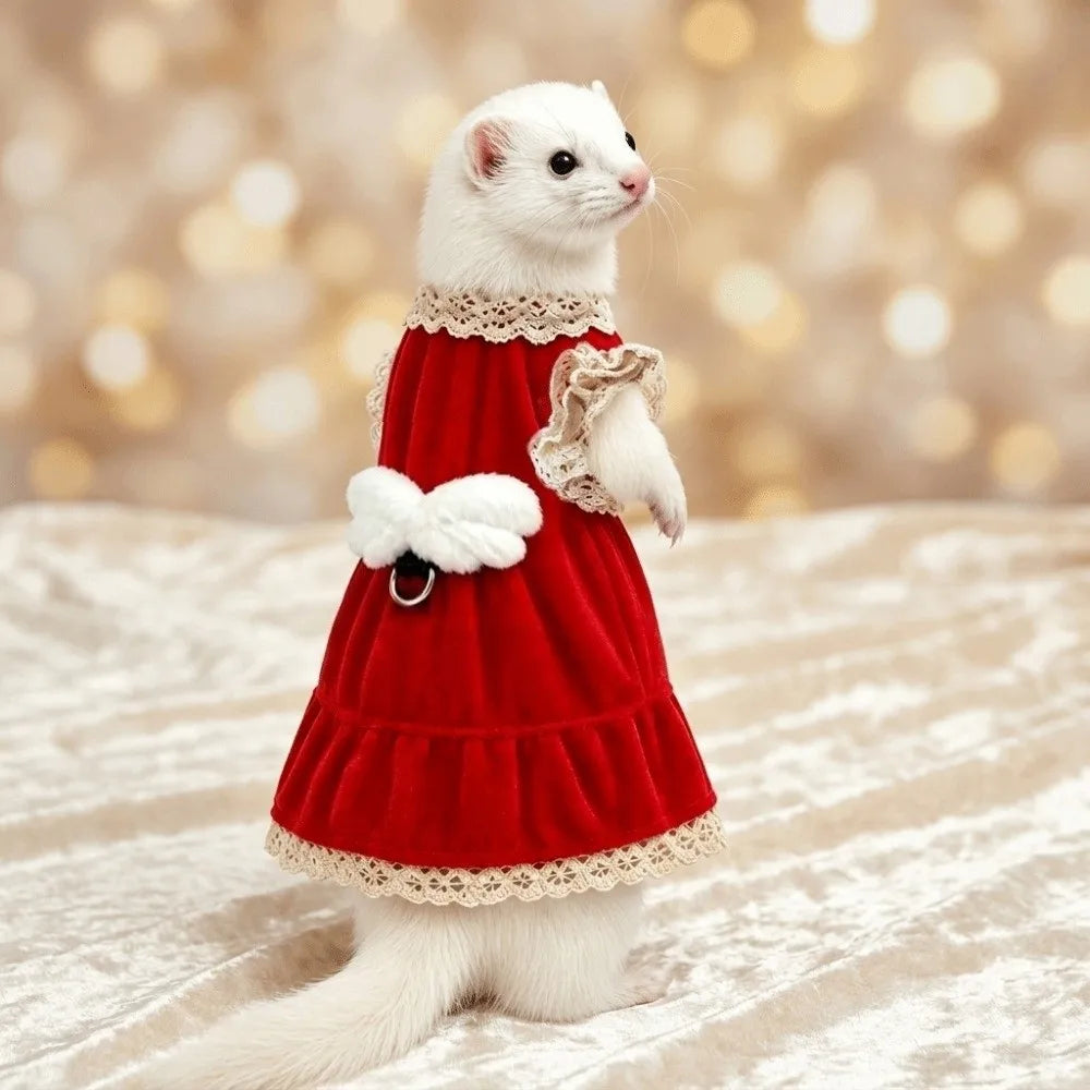 Cute Adjustable Ferret Vest Harness Soft Berber Fleece Ferret Traction Rope Comfortable Escape-Proof Ferret Dress Pet Walking