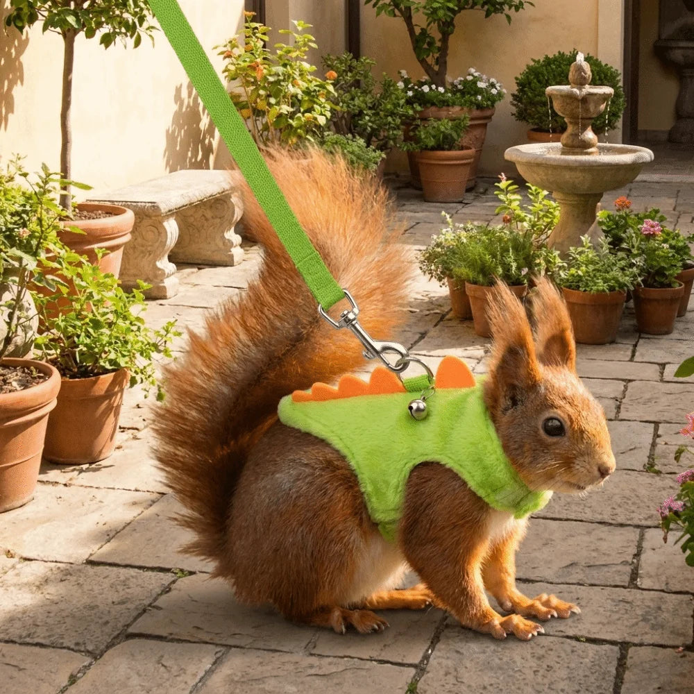 Adjustable Ferret Vest Harness Dinosaur Shape Escape-Proof Pet Traction Rope Comfortable with Bell Guinea Pig Safety Vest